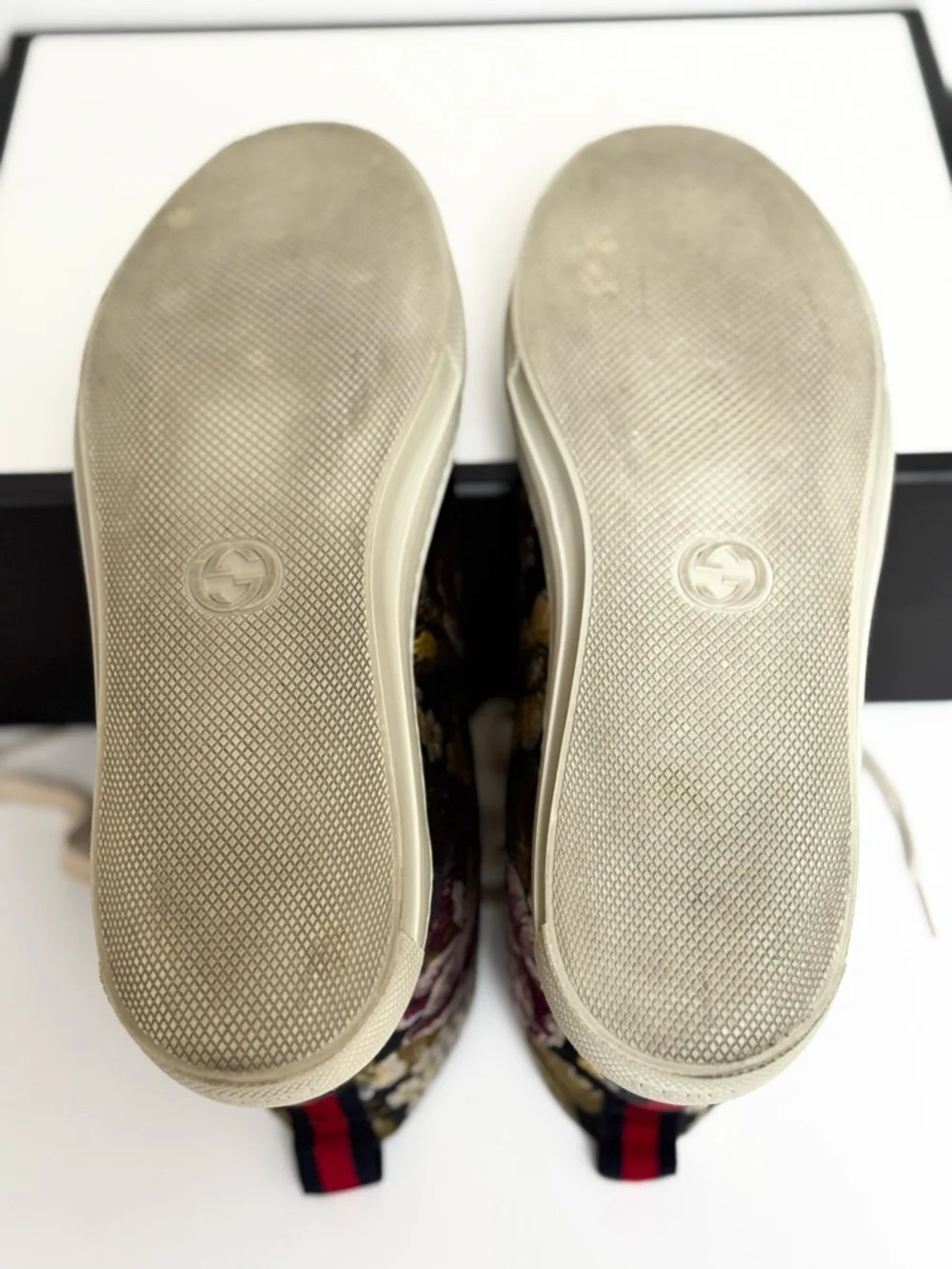 Gucci Women’s Sylvie Blind For Love Floral Jacquard High Top Sneakers Size 38.5 - Picture 9 of 13